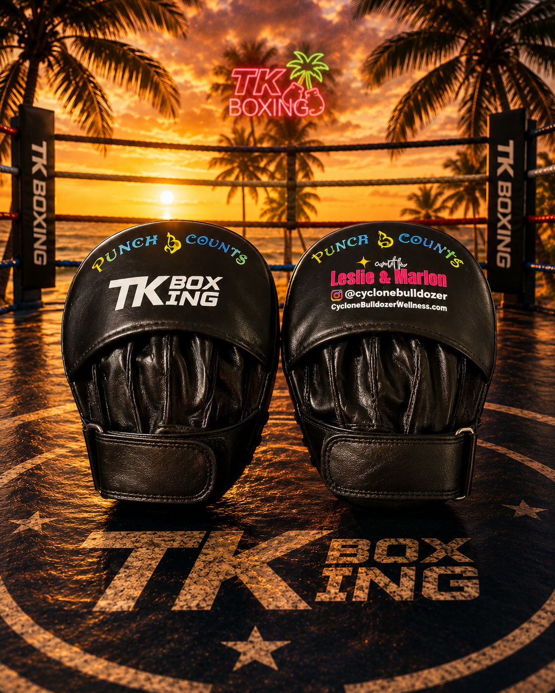 TK Boxing × Cyclone Bulldozer collaboration punch mitts