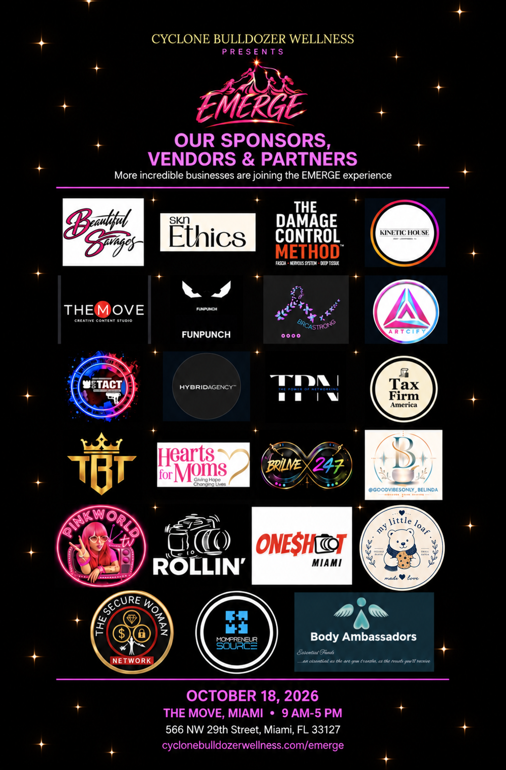 EMERGE Summit 2026 sponsors, vendors and partners flyer
