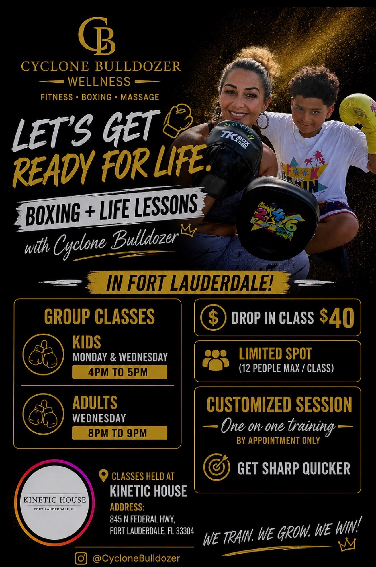 Boxing and life lessons group class flyer for Fort Lauderdale